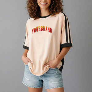 Camiseta Holgada de Algodón para Mujer, Cuello Redondo, con Diseño de Logotipo, Color Sólido Informal, Manga Corta, Tejido Jersey Transpirable - Product Image 2