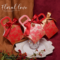 Kotak hadiah ulang tahun Valentine, desain bunga pernikahan, kotak hadiah pernikahan pertunangan, dengan pegangan bening pita kupu-kupu sutra