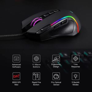 เมาส์เกมมิ่ง M612 <span class=keywords><strong>Predator</strong></span> RGB 8000 DPI เชื่อมต่อผ่านสาย USB แบบออปติคอล ปุ่มตั้งค่าได้ 11 ปุ่ม ไฟแบ็คไลท์ 5 โหมด รองรับซอฟต์แวร์ DIY จากจีน - Product Image 3