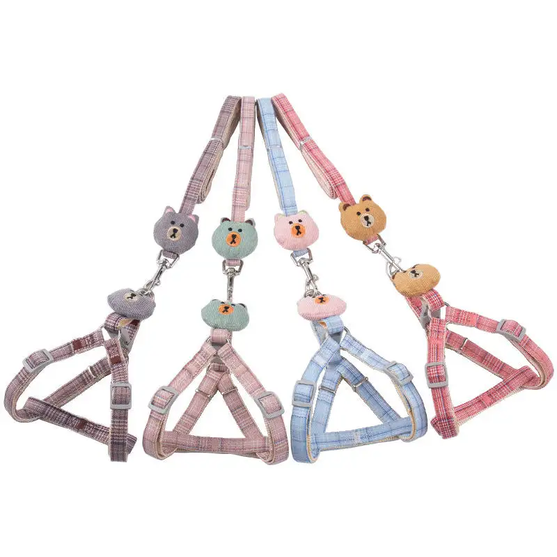 Grosir rompi Harness anak anjing kartun lucu dan Set tali mode grosir gaun Harness anjing lembut mewah kecil imut dengan tali