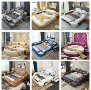 Tăng Mỹ cao cấp gỗ sồi Vua-Kích thước khung giường với lưu trữ và bọc da đầu giường với loa bluetooth - Product Image 6