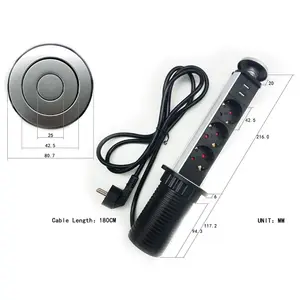 Retractable Socket Table USB Table Power Strip Multiple Socket Built-in Socket With 3-Way Socket Element And 2 X USB