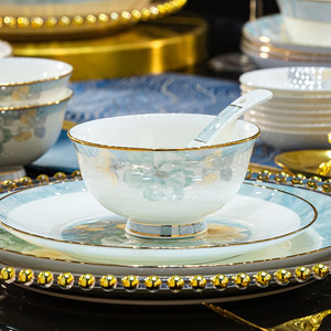 56 58Pcs Luxury Porcelain Dinnerware <b>Set</b> with Gold Rim, Elegant Floral Ceramic Tableware for Home Hotel Wedding - Product Image 2