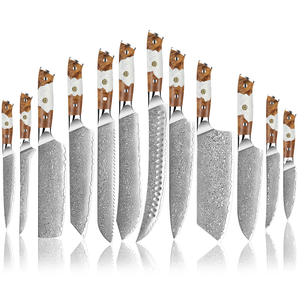 Juego de Cuchillos de Chef de Cocina Profesional White Horse con Hoja de Acero de Damasco y Estampado de Gota de Lluvia Cuchillo <span class=keywords><strong>para</strong></span> Carne Mango de Madera Pakka - Product Image 1