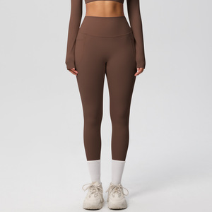 XW-7108 Fitness Popular Custom Logo Nude Fabric Gym Pants High Waist <strong>Slim</strong> <strong>Fit</strong> Side Pockets Design Women Butt Lift Yoga <strong>Leggings</strong>