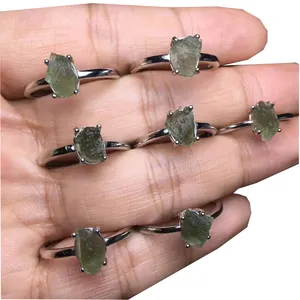 Камень Перидот из натурального зеленого аэротарита, кольцо из метеоролита, кольцо из 925 стерлингового серебра с кристаллами, ювелирные изделия