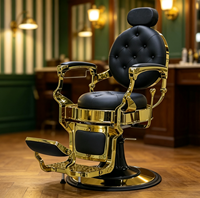 Fauteuil de Barbier Hydraulique Vintage Doré Haut de Gamme avec Repose-Pieds Réglable, Mobilier de Salon pour Hommes, Barbier