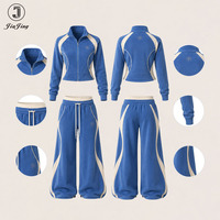 Ensemble de jogging personnalisé avec blocs de couleur, veste courte zippée et pantalon large – Fabrication en usine