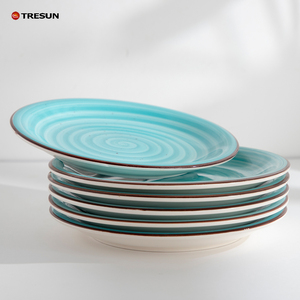 Assiette Rustique Chinoise Écologique en Grès Peinte à la Main, Motif Spirale Bleue, 10,5 Pouces, Prix Usine - Product Image 4