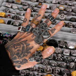 Bague pour <span class=keywords><strong>homme</strong></span> en acier inoxydable, anti-ternissement, robuste, vintage, style punk, motif crâne <span class=keywords><strong>de</strong></span> squelette viking, modèle 3D, pour motard - Product Image 3