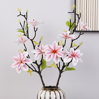 Bunga Magnolia Buatan Real Touch dari Plastik Lembut dengan 4 Kepala untuk Dekorasi Rumah Indoor, Bunga Magnolia Real Touch Baru