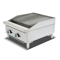 Barbecue au charbon de bois commercial de 24 pouces pour comptoir, au gaz naturel (GN)/propane, grilles en fonte durables, barbecue de restaurant