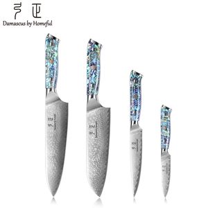 Couteau Santoku Damas, couteau de cuisine, motif d'os de poisson, acier VG10 67 couches, lame de 22 cm, bord droit avec manche en nacre - Product Image 2