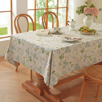 Nappe Rectangulaire en Coton et Lin Imprimé Feuilles Botaniques Vert Clair, Motif Floral Champêtre de Luxe pour la Table à Manger Domestique