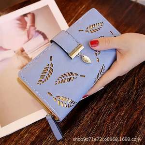 <b>Women</b> Wallet Leather Purse Female Long Wallet <b>Gold</b> Hollow Leaves Pouch Handbag for <b>Women</b> Coin Purse Card Holders Clutch J0089 - Product Image 3