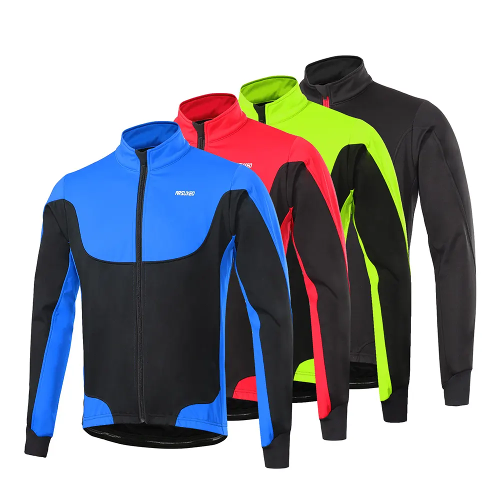 Arsuxeo-Chaqueta de Ciclismo de Invierno para hombre, forro polar térmico, resistente al viento, para deportes al aire libre, Jersey de manga larga