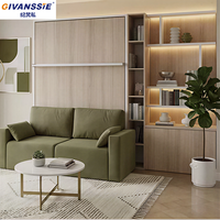 Muebles Modernos para Dormitorios Pequeños que Ahorran Espacio, Cama Plegable Oculta en la Pared con Sofá, Panel de Melamina, Diseño Modular
