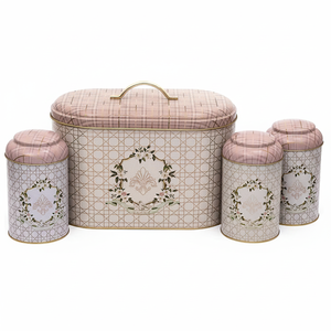 ชุดกล่องดีบุกทรงกลม4ชิ้นฝาโดมดีไซน์เป็นสีดอกกุหลาบ - Product Image 2