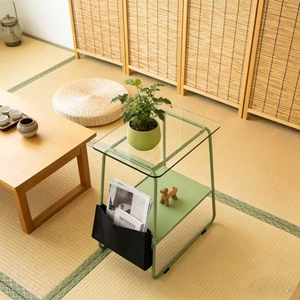 Tavolino da Caffè Nordico Minimalista in Metallo e Vetro con Vano Contenitore per Piccoli Appartamenti, Soggiorno, Camera da Letto, Arredamento Casa - Product Image 2