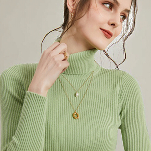 Suéter de Punto Fino y Transpirable para Mujer, Cuello Alto, Manga Larga, Corte Ajustado, 220g, Otoño-Invierno, LYFS - Product Image 3