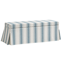 Housse de banc d'extérieur durable et résistante, motif jupe élégante, ajustement sécurisé, style polyvalent, rayures bleu-gris, pour jardin et patio