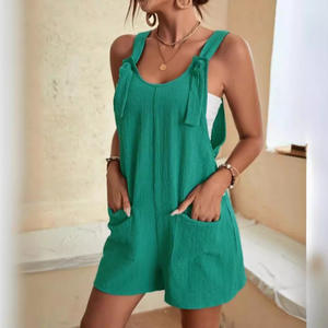 Mono corto de verano 2026 para mujer, casual, con cuello halter, cintura alta, transpirable, sin mangas, con tirantes y bolsillos. - Product Image 2