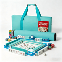 Set Mahjong Amerika Modern Tas Jinjing Kanvas Ber-resleting 166 Ubin 4 Rak Perlengkapan Lengkap Hiburan Portabel