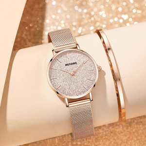 Montre à quartz pour femme, bracelet en maille or rose, cadran rond, étanche 3 bars, montre-bracelet, bijoux de mode - Product Image 2