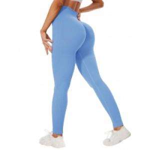 กางเกงเลกกิ้งออกกำลังกายเอวสูงสำหรับผู้หญิง ยกกระชับสะโพก ผ้าไร้ตะเข็บ ผลิตจากสแปนเด็กซ์/ไนลอน สำหรับฟิตเนส สีพื้น ผลิตในประเทศจีน - Product Image 4