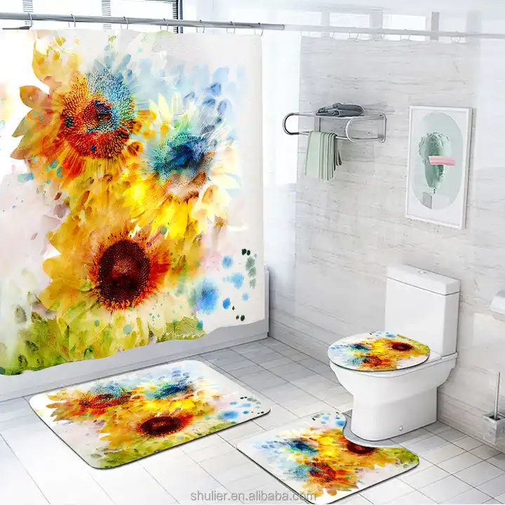 Wholesale Luxury Brand Logo Waterproof Shower Curtain for Bathroom 4 Piece  custom printed shower curtains bathroom set From m.