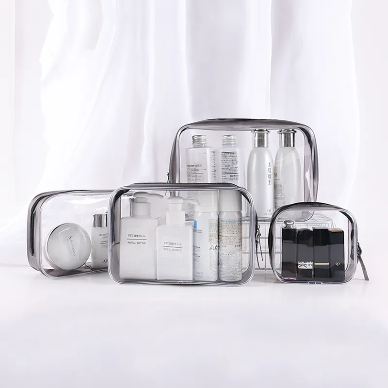 Temizle makyaj organizatör torbalar Tote seyahat makyaj çantaları şeffaf pvc kozmetik çantası