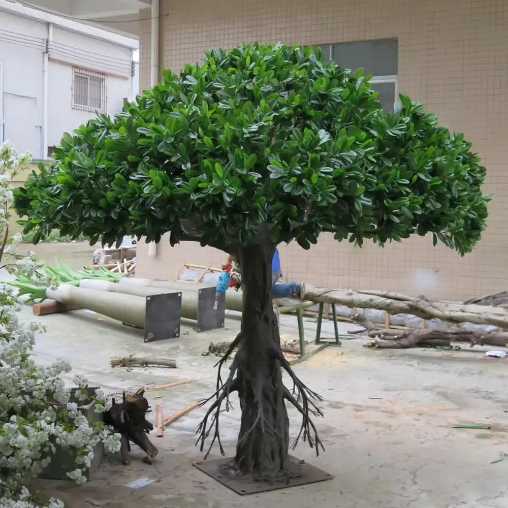 Fábrica de China Venta caliente altura personalizar al aire libre plantas de fibra de vidrio artificial árbol con tronco natural para paisajismo
