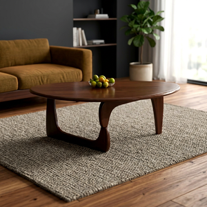Modern Wood <b>Coffee</b> <b>Table</b> <b>Midcentury</b> Design Living Room Furniture Handmade Oval Shape Dark Brown Finish - Product Image 4