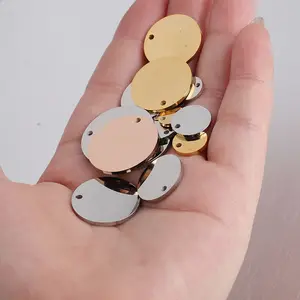 S119418K Gold Plated Stainless Steel Stamping Disc Circle Tags,Oval Round Blank Flat Engraving Tags,Disc Blanks