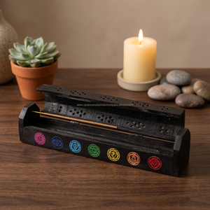 Creative Eco-Friendly Durable Handmade Modern Wooden <b>Incense</b> Burner Box Seven Chakra Seven Color <b>Incense</b> Stick <b>Cone</b> Holder Gift - Product Image 2