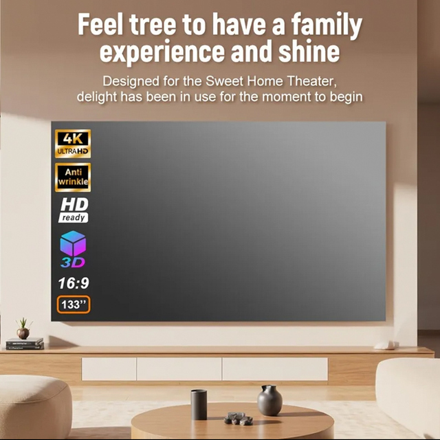 High Gain 4KSilver Projection Screen Fabric 60,72,84,100,120,150inch 16:9 Format Foldable Large Size Cinema Movie Theater Screen