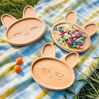 Assiettes en bois de fabrication chinoise, en forme de lapin mignon, créatives, pour fruits, collations et desserts, assiettes en bois faites à la main, assiette en bois pour enfants