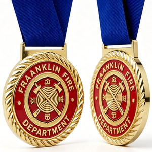 Medalla del Departamento de Bomberos de Franklin, Chapada en Oro, Aleación de Zinc, Esmalte Duro, Circular con Cinta, Regalo Empresarial - Product Image 2