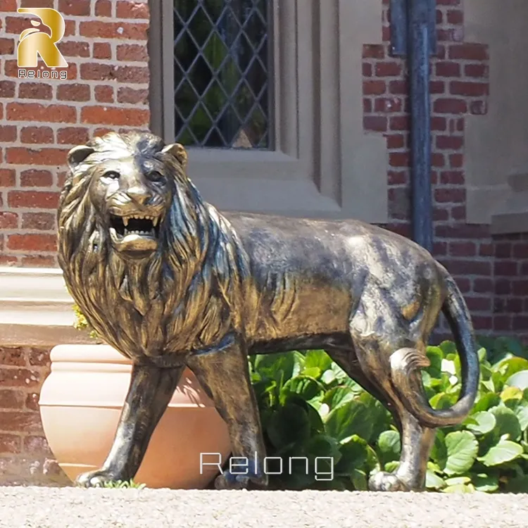 Scultura decorativa in ottone per esterni statua in bronzo di leone Guardian