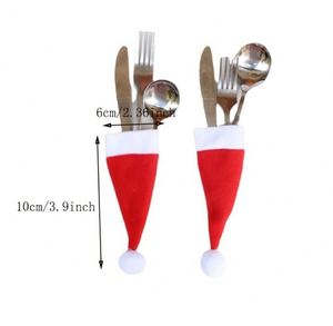 Décoration de table de fête, porte-couverts, housse pour bouteille de vin, chapeaux de Père Noël, sacs à vaisselle, mini pochette chapeau de Noël - Product Image 2