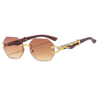 Nouveau à la mode unisexe UV400 lunettes de soleil en métal or sans monture carré léopard lunettes décoratives diamant coupe lunettes de soleil