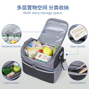 Color Block Crossbody Lunch Bag Large Capacity Insulated Picnic Bag For Daily Use - Product Image 2