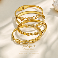 Bracelet jonc en acier inoxydable 316L plaqué or 18 carats avec zircone cubique transparente en forme de cœur et d'œil, bijoux à charnière pour femmes