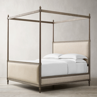 Lit rétro américain personnalisé avec un grand baldaquin, lit en bois extra large pour mobilier de chambre d'hôtel