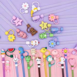 Cent dessins animés ludiques boisson paille décor Toppers 8mm/10mm Silicone anti-poussière paille à boire couvre pour accessoire de paille - Product Image 2