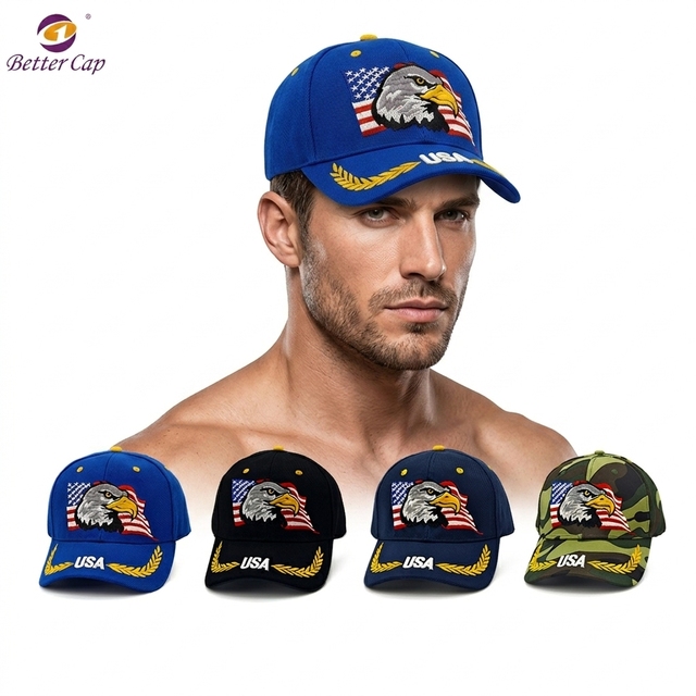 Wholesale USA Flag Eagle Embroidery Baseball Cap Patriotic Souvenir Hat 6 Panel Acrylic Adjustable Outdoor Sports Sun Hat
