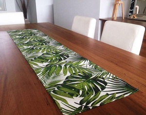 Tropical Leaf Printed Cotton Table Runner Modern Home Decor Washable Design - Product Image 1