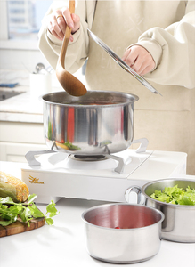 MY Home Cooking Pot Set 410 Utensilios <span class=keywords><strong>de</strong></span> <span class=keywords><strong>cocina</strong></span> <span class=keywords><strong>de</strong></span> acero inoxidable con logotipo personalizado Estufa <span class=keywords><strong>de</strong></span> gas Compatible Barato - Product Image 4