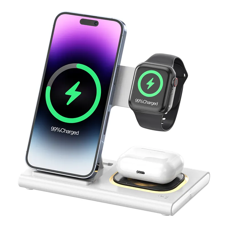 For Phone QI Wireless Charger 5V 2A USB Cable 15W 3 in 1 Foldable QI Wireless Charger For iPhone And Watch Earphone