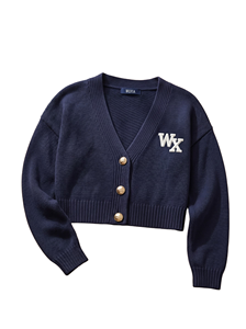 Cropped Style Oversized Knit <strong>Cardigan</strong> <strong>Navy</strong> Blue Custom Logo Knitwear Embroidery Style Short <strong>Cardigan</strong> for Women - Product Image 5
